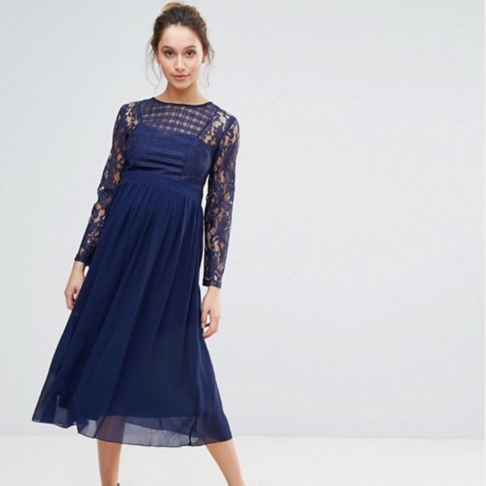 Little Mistress Maternity Grid Lace Midi Dress